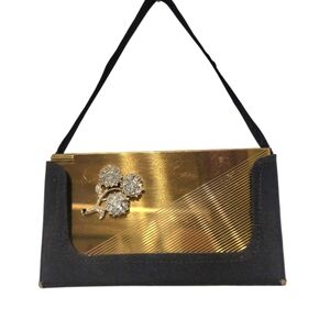 Volupte Vintage 1950s Gold Metal Evening Makeup Case Compact Purse